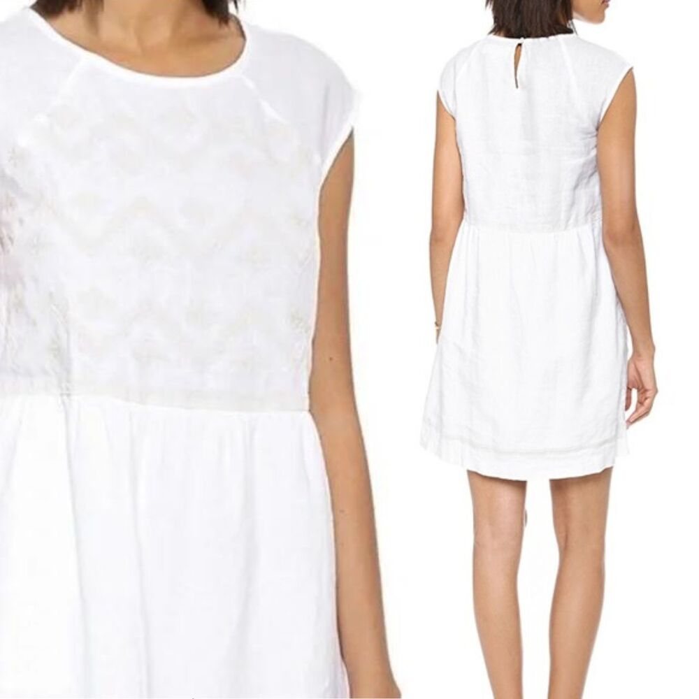 Madewell White Linen Embroidered Lined Sandwave Boho Sleeveless Dress Size Small - Picture 8 of 12